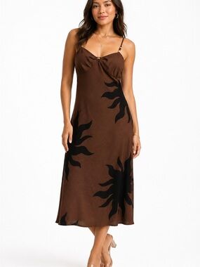 Old Navy NWT XXL Brown & Black Floral Print Midi/Maxi Dress Beaded Straps